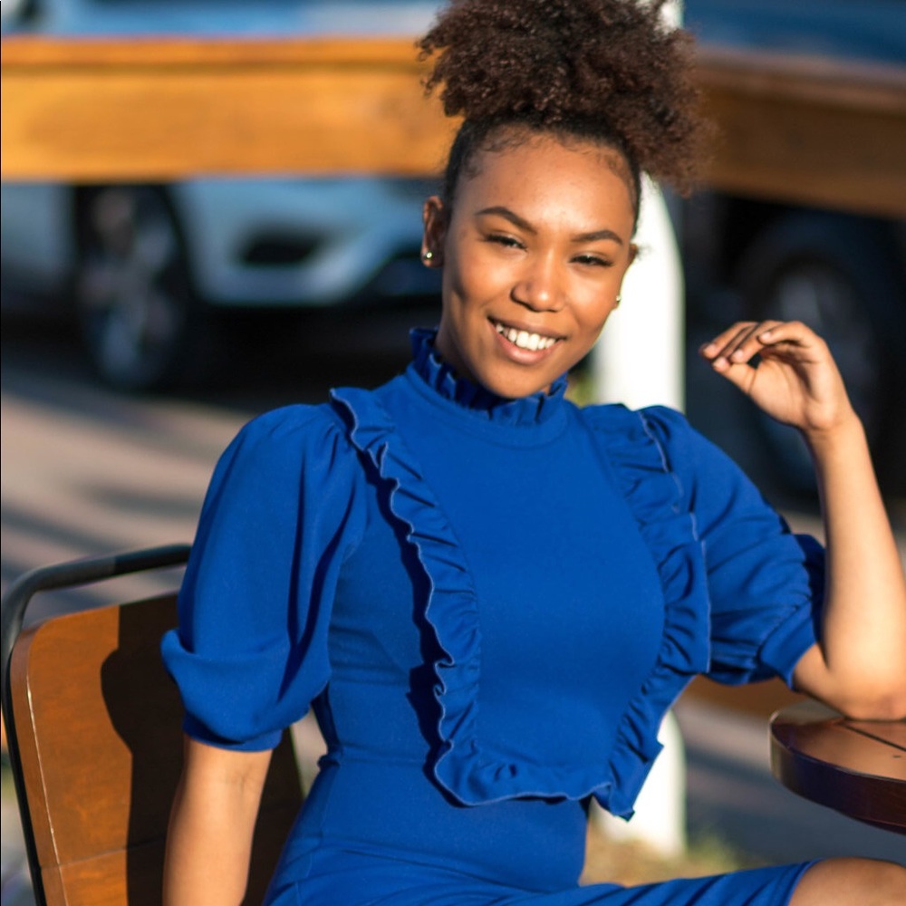 Puff Sleeve Ruffle Bodycon Dress - Picture 4 of 4